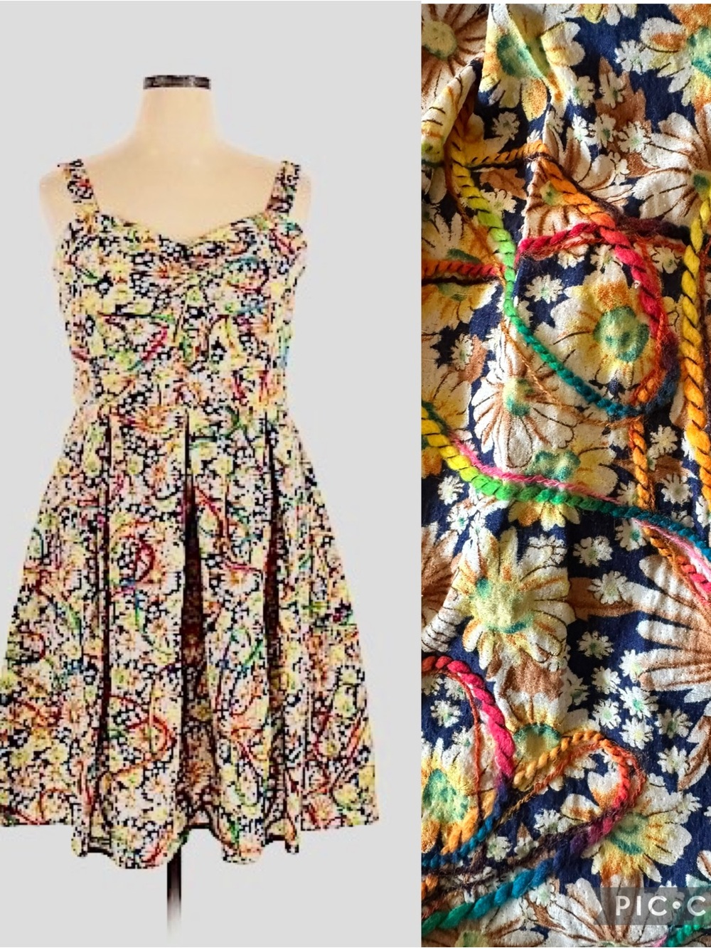 Tatyana Retro Floral Sundress with Multicolor Yarn Accents size XXL